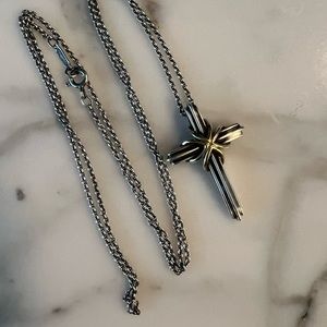 Tiffany & Co Sterling Silver 18K Yellow Gold Cross + Sterling silver chain